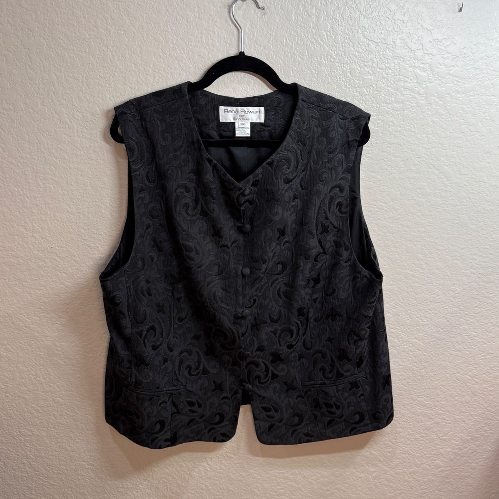 Rena Rowan for Saville Black Vest Womens 18W Sleeveless‎ V Neck Button Front